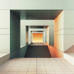 Architectural Stair in a Surreal doorway with sunset light, Minimalistic Design. Abstract geometric composition. Generative AI