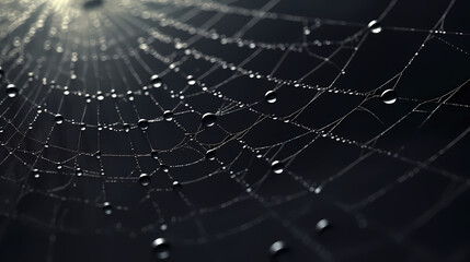 Naklejka premium Bright spider web on dark black background