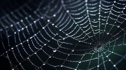 Bright spider web on dark black background