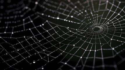 Obraz premium Bright spider web on dark black background