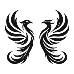 silhouette illustration of twin phoenix birds