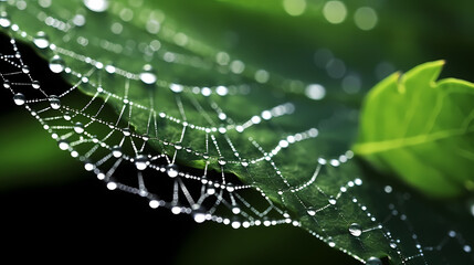 Bright spider web on dark black background
