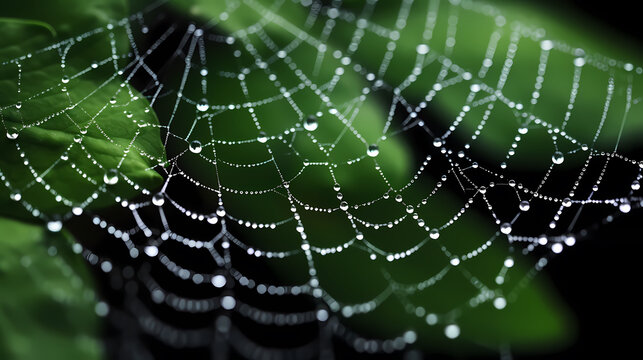 Bright spider web on dark black background