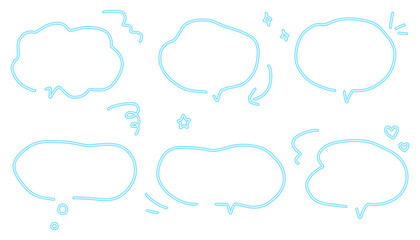 手書きの吹き出しセット、フレーム、水色の吹き出し