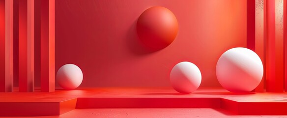 Bold red abstract geometric shapes and spheres, ideal for dynamic product showcasing.