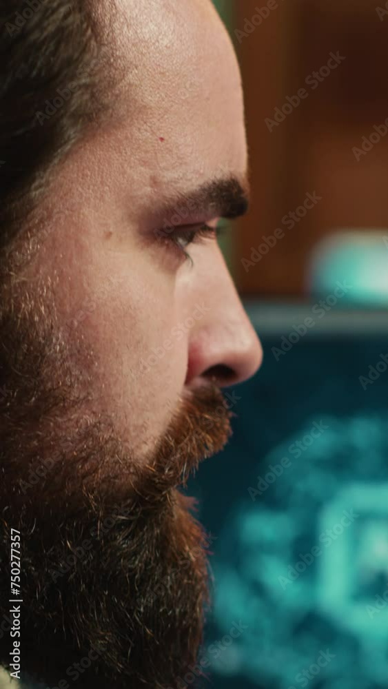 Poster vertical video stressed programmer updating artificial intelligence neural networks, writing binary 