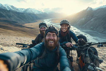  three friends from diverse selfie with the stunning scenic backdrop