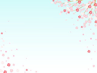 爽やかな青空に満開の梅の花のフレーム背景イラスト