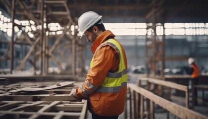 Fototapeta premium view of man with construction scene image background