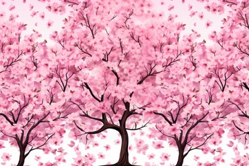 Pink cherry blossoms gently sway in the spring breeze, creating a tranquil and serene landscape. The delicate petals form a mesmerizing canopy, embodying the beauty and peace of nature.