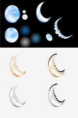 Easy Making Moon: Beautiful multicolor moon creat step by step with circles and shadows.Cut work vector art.Black and white background.