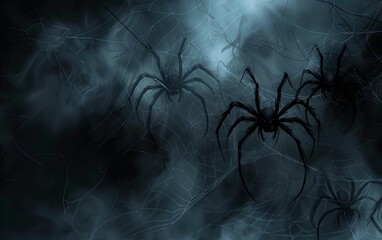 Spider halloween smoke texture on dark background. copy text space.