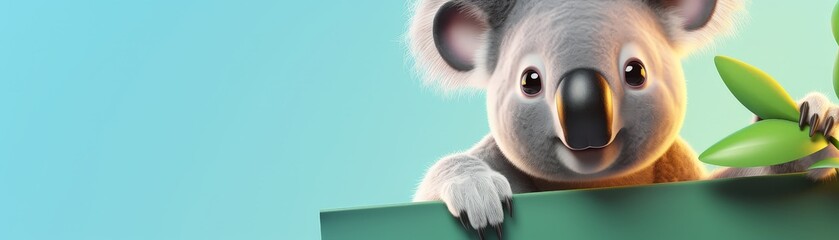 Koala presenting a marketing campaign Close up high angle virus macro 3d render(3) - obrazy, fototapety, plakaty