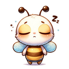 An illustration of a cute bee character with sleeping face, rendered in watercolor style.