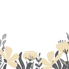 Abstraction frame with beige flowers, botanical minimalistic style. Flowers for printing on postcards, banners, notebooks.