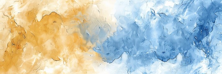 Soft watercolor abstract in sky blue and pale yellow, capturing peaceful essence of spring morning