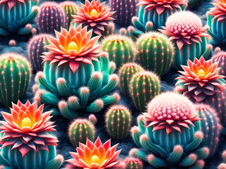 Colorful cacti and succulents. Edited AI generated image  - 750285915