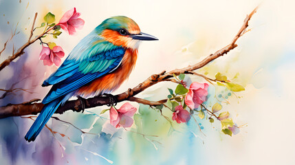 bird on the branch of a tree made with watercolor