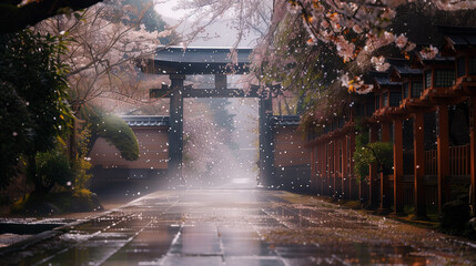 sakura in Japanese temple
