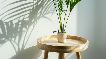 Simplistic Nordic Beauty for Product Spot Framing with Side Table and Plant Shadows