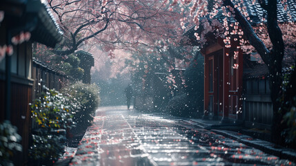 walking man under sakura