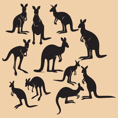 kangaroo silhouettes set