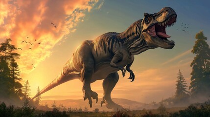 Fototapeta na wymiar T-Rex sunset