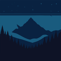 Fototapeta na wymiar illustration landscape with mountains at night