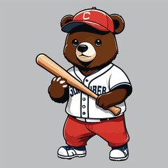 vector isolated cute bear play baseball
