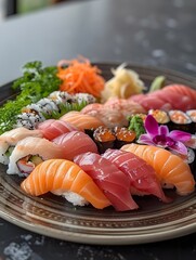 Japanese Sushi Plate with Magenta and Gray Style