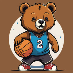 vector isolated cute bear play basketball