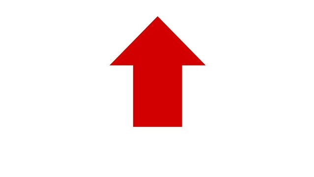 Animated arrow pointing up. Red up arrow on white screen