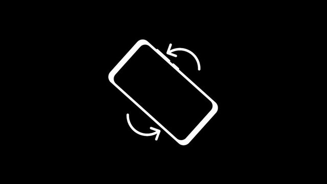 Phone rotation from vertical to horizontal on black screen. Mobile phone rotation from portrait to landscape animation