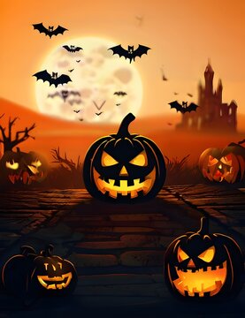 halloween wallpaper with evil pumpkins. Generative AI