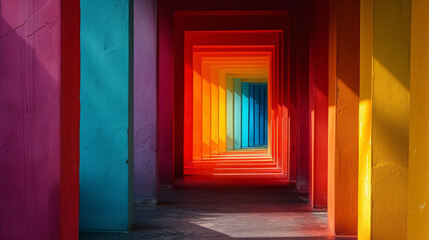 geometric construction with rainbow colors