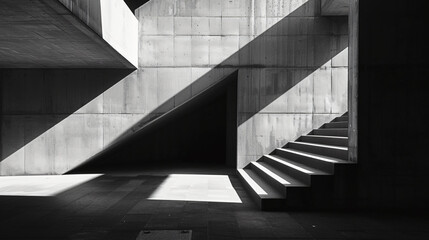 With a focus on minimalism, this fine art piece captures the intricate architectural details of diagonal support structures, emphasizing the interplay of light and shadow in black and white monochrome