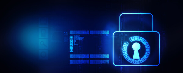2d illustration Safety concept: Closed Padlock on digital background
