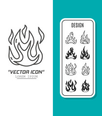 Vector icon template. Black and white fire icon design. Stock vector template.