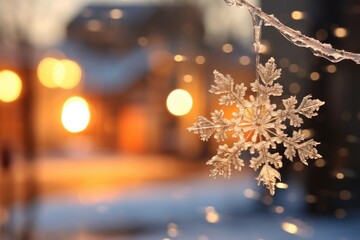 Fototapeta na wymiar Delicate snowflake on a snowy windowsill.