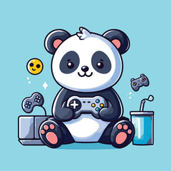 cute panda caracter cartoon wiith playing games