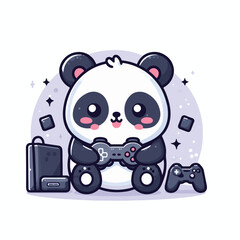 cute panda caracter cartoon wiith playing games