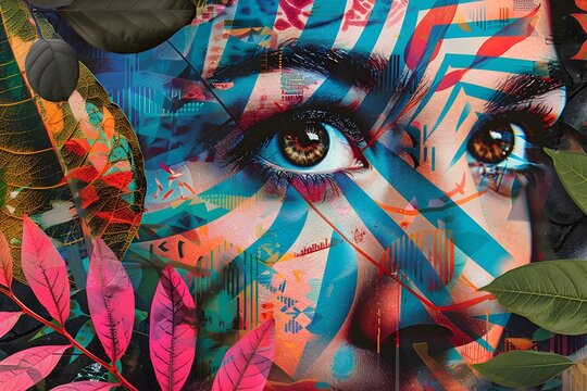 Colorful Leaf Design Face Art in Graffiti Style