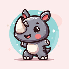 cute baby rhinoceros cartoon vector illustration