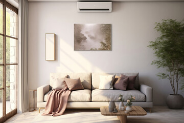 A photo-realistic home interior focused on comfort with an efficient air conditioning system, AI Generative. - obrazy, fototapety, plakaty