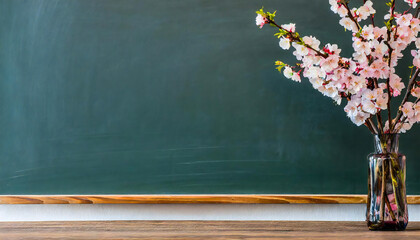 Entrance and graduation images. cherry blossoms. blackboard. classroom.
