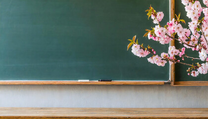 Entrance and graduation images. cherry blossoms. blackboard. classroom.