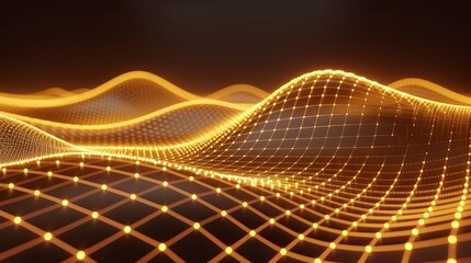 Dynamic Neon Wave Grids of Sacred Geometry Shape in Cinematic View, Animated with 3D Render Showing Flowing Lines Above Empty Space - Abstract Digital Concept