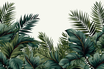 green palm leaf branches on white background. flat lay, top view