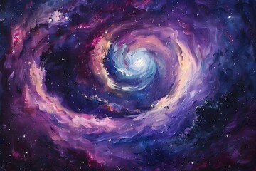 Vivid Purple Spiral Galaxy Acrylic Painting