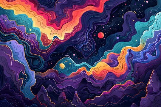 Vibrant Mystical Space Illustration with Pulsating Stars